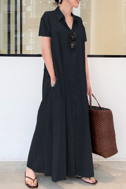 Color Print Patchwork Shirt Collar Long Dresses(6 Colors)
