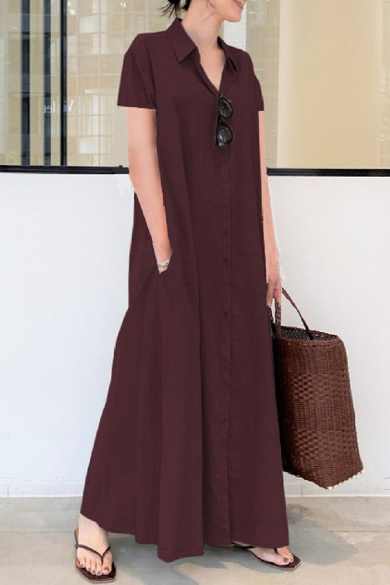 Color Print Patchwork Shirt Collar Long Dresses(6 Colors)