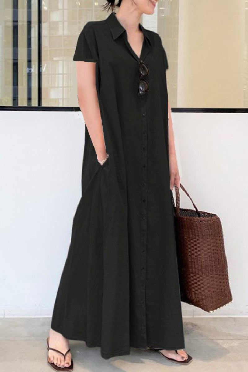 Color Print Patchwork Shirt Collar Long Dresses(6 Colors)