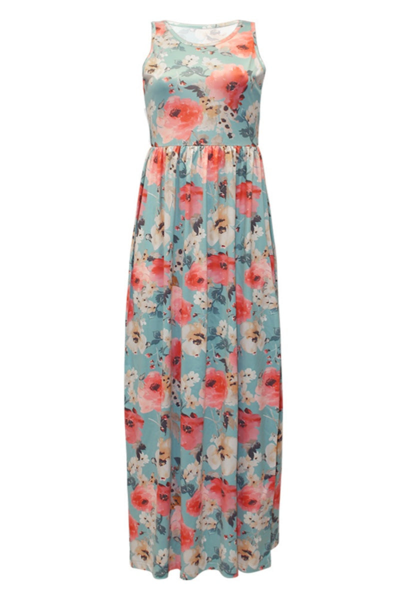 Print Basic O Neck Long Dresses