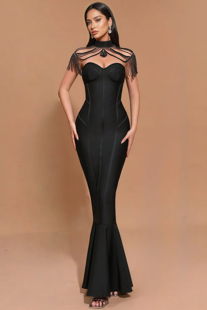 Briarlk Fringe Halter Fishtail Maxi Dress