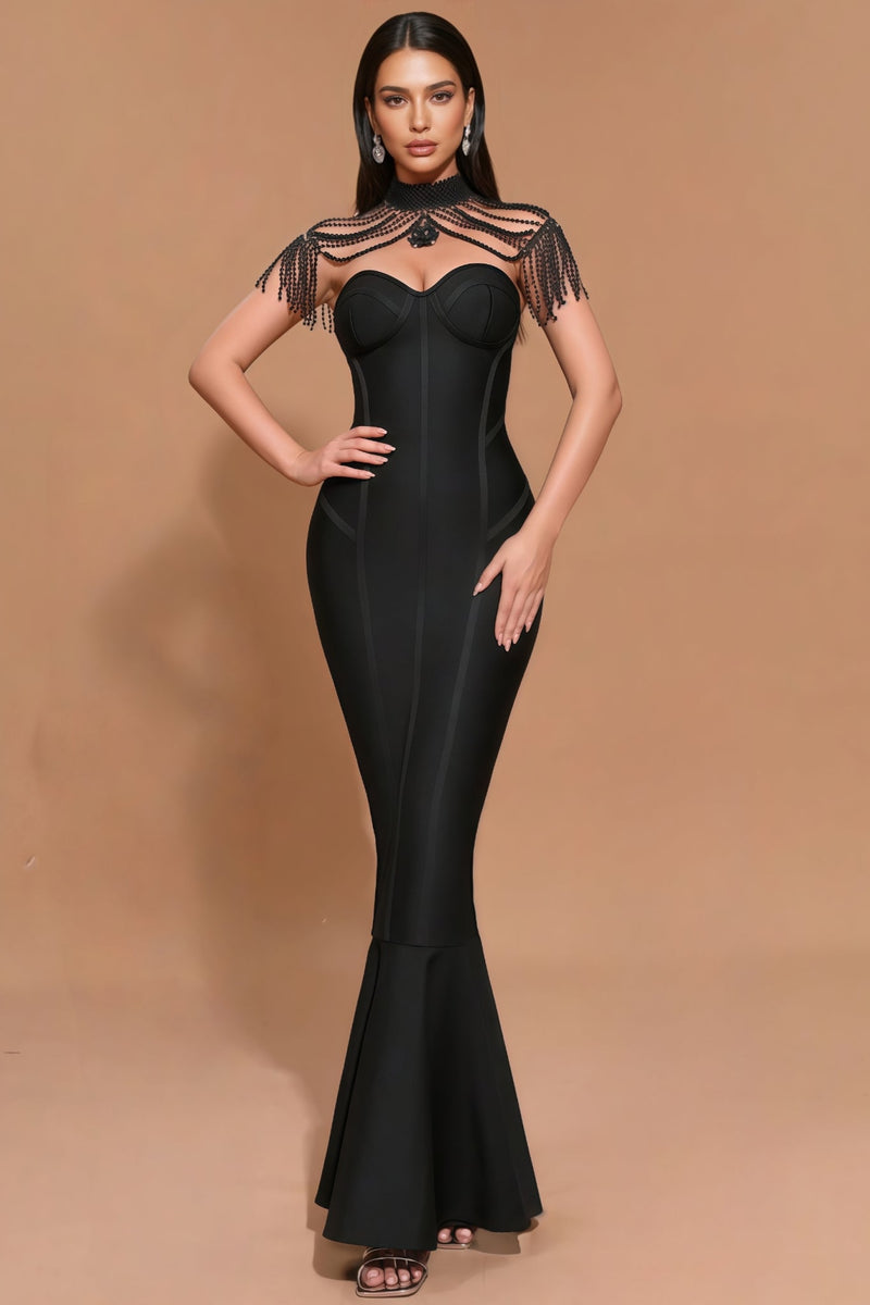Briarlk Fringe Halter Fishtail Maxi Dress