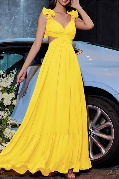 Color Backless Cross Straps V Neck Long Dresses(7 Colors)