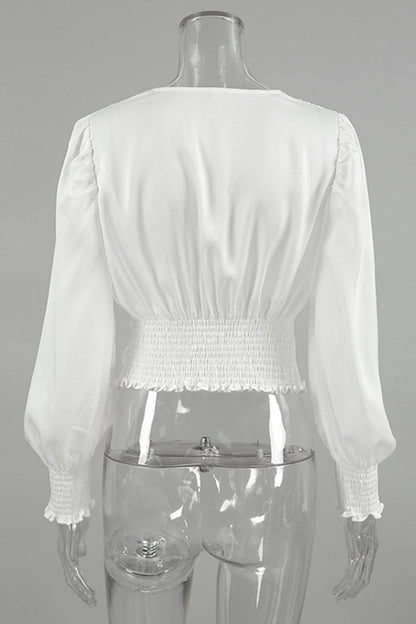 Color Ruched V Neck Blouses