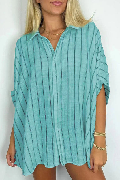Daily Stripe Buttons Turndown Collar Blouses(8 Colors)
