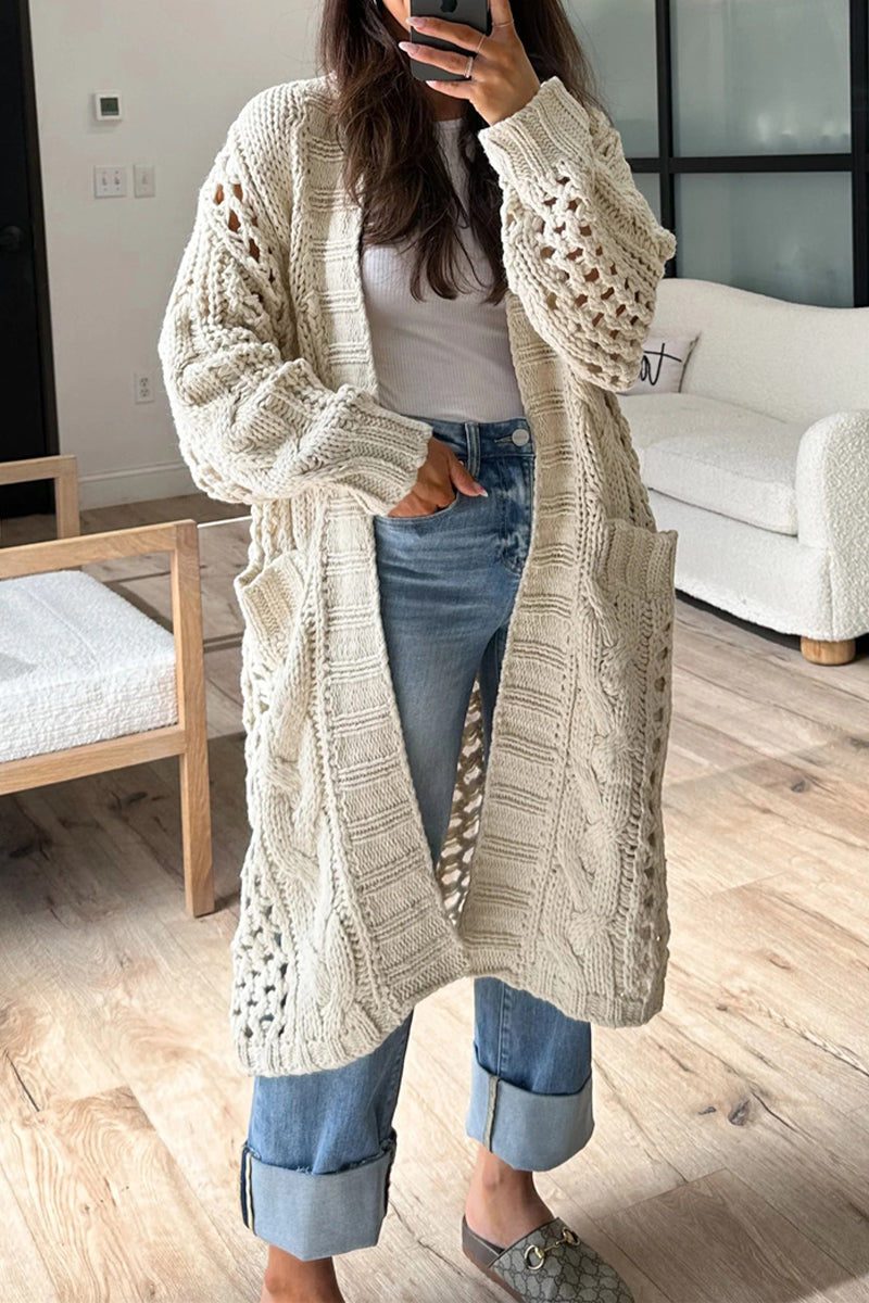 Daily Color Hollow Out Pocket Cardigan Collar Cardigans