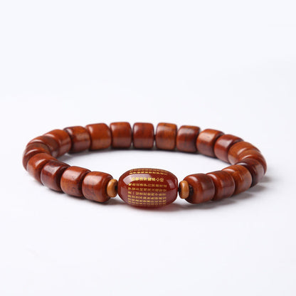Buddha Stones Tibetan Bone Beads Three-eyed Dzi Bead Sheep Horn Red Agate Strength Bracelet