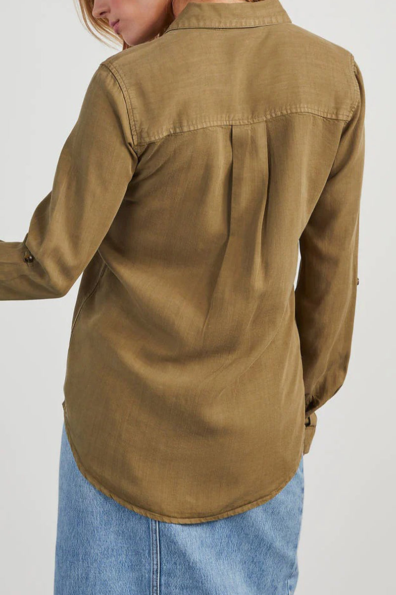 Daily Pocket Buttons Turndown Collar Blouses(4 Colors)