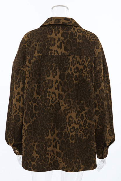 Street Leopard Print Buttons Turndown Collar Blouses