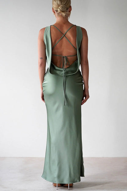 Color Backless Lace-up Slim Maxi Dress