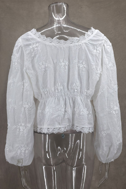Daily Color Embroidered Buttons See-through U Neck Blouses