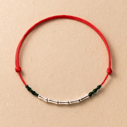 Sterling Silver Bamboo Luck Bracelet With Ultra-thin Rope