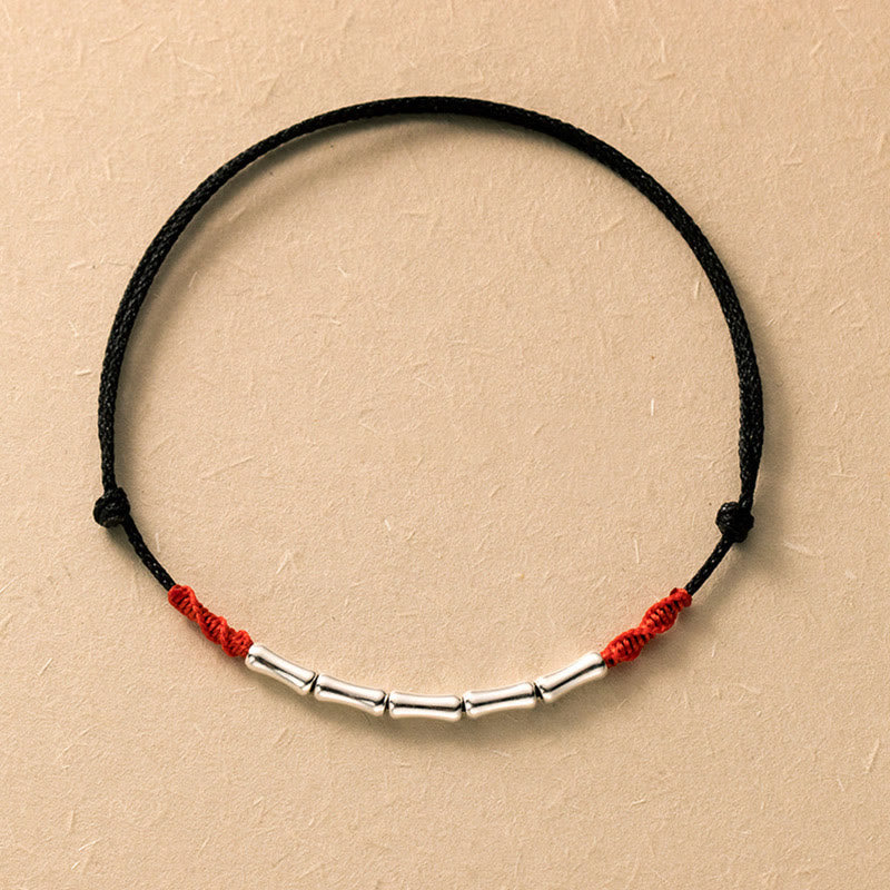Sterling Silver Bamboo Luck Bracelet With Ultra-thin Rope