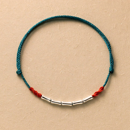 Sterling Silver Bamboo Luck Bracelet With Ultra-thin Rope