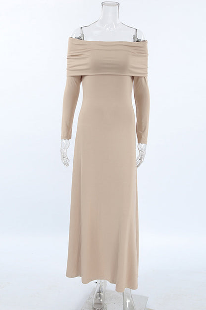 Color Ruched Off Shoulder Long Dresses
