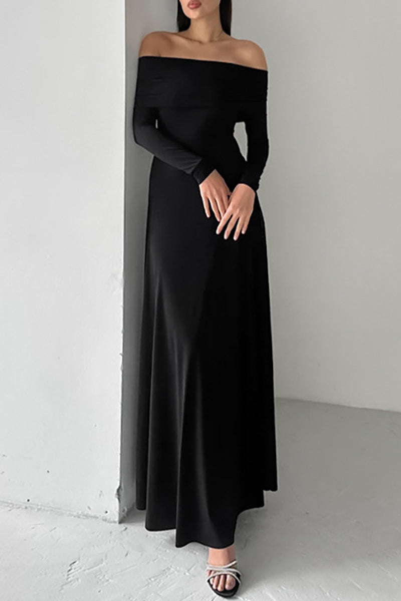 Color Ruched Off Shoulder Long Dresses