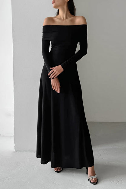 Color Ruched Off Shoulder Long Dresses
