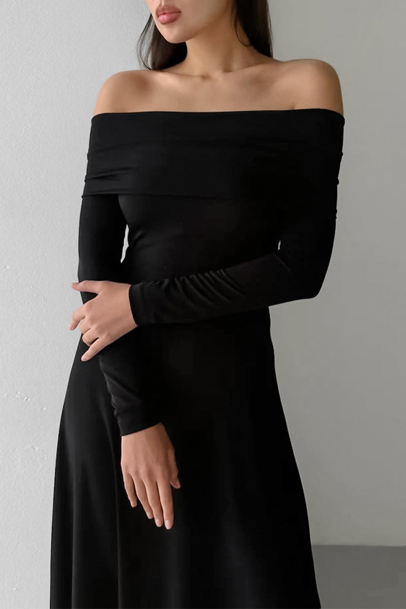 Color Ruched Off Shoulder Long Dresses