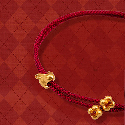 Buddha Stones 999 Gold Small Lucky Rabbit Osmanthus Design Handmade Luck Braided Rope Bracelet