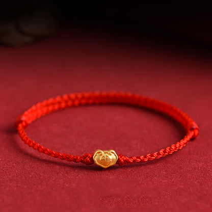 999 Gold Chinese Lock Charm Protection Red String Bracelet