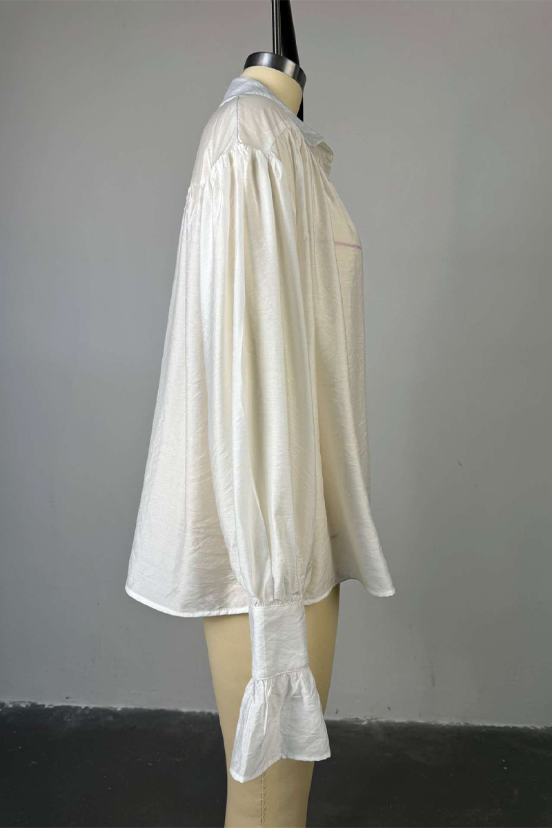Street Color Buttons See-through Turndown Collar Blouses