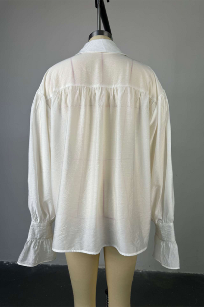 Street Color Buttons See-through Turndown Collar Blouses