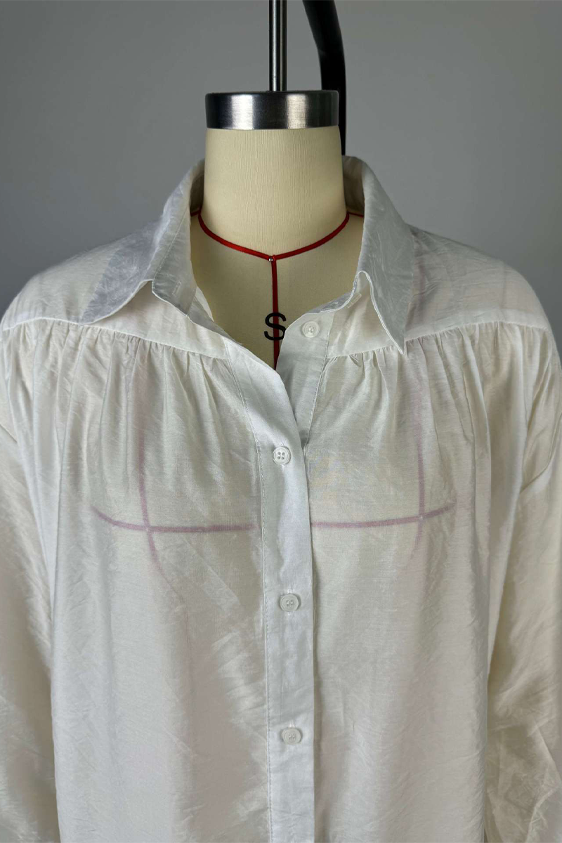 Street Color Buttons See-through Turndown Collar Blouses