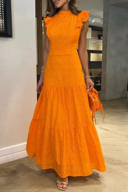 Color Basic O Neck Long Dresses