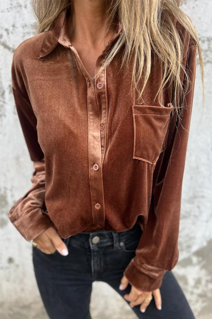 Pocket Buckle Turndown Collar Blouses(3 Colors)