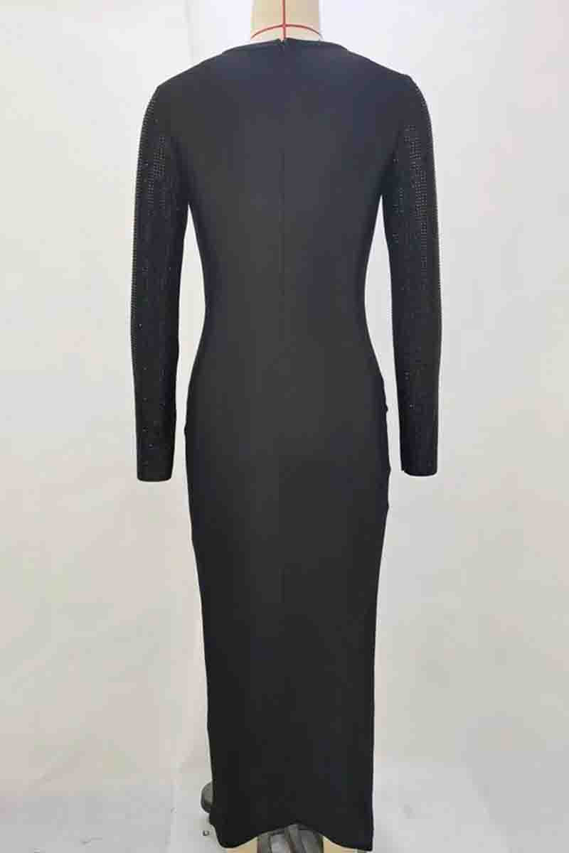 Hollow Out Patchwork Contrast O Neck Long Dresses(3 Colors)