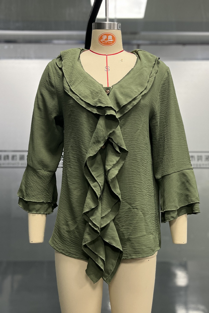 Daily Color Ruffle V Neck Blouses(7 Colors)