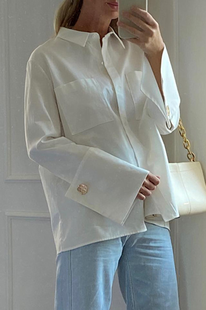 Street Pocket Buttons Turndown Collar Blouses
