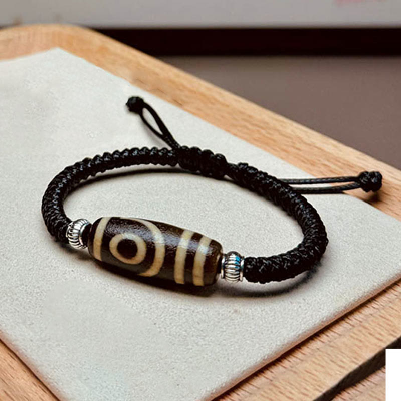 Buddha Stones Tibetan Nine-eye Dzi Bead Three-eyed Dzi Bead Wealth Protection Rope Bracelet