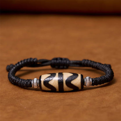 Buddha Stones Tibetan Nine-eye Dzi Bead Three-eyed Dzi Bead Wealth Protection Rope Bracelet