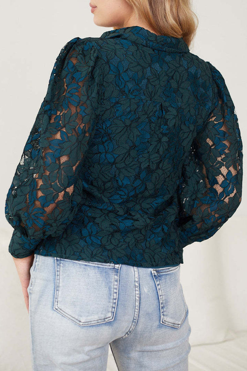 Lace Hollow Out Turndown Collar Blouses