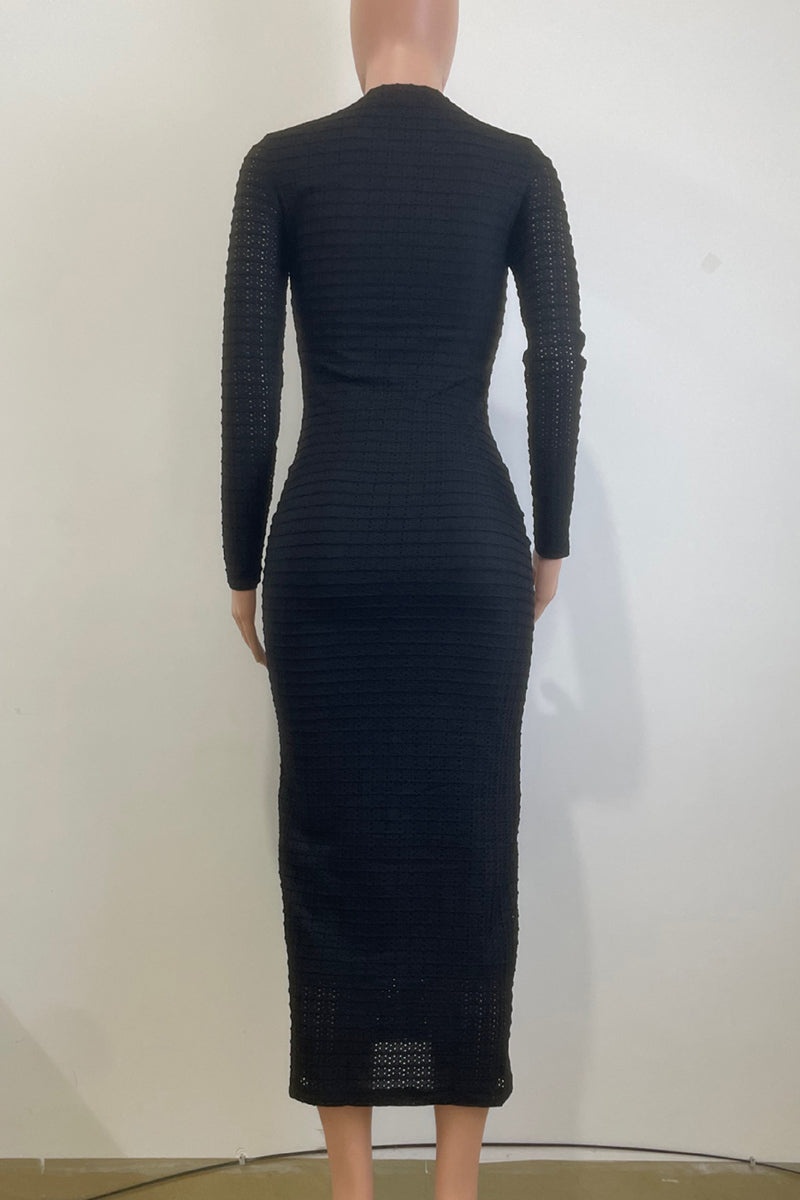 Color Buckle Patchwork O Neck Long Dresses