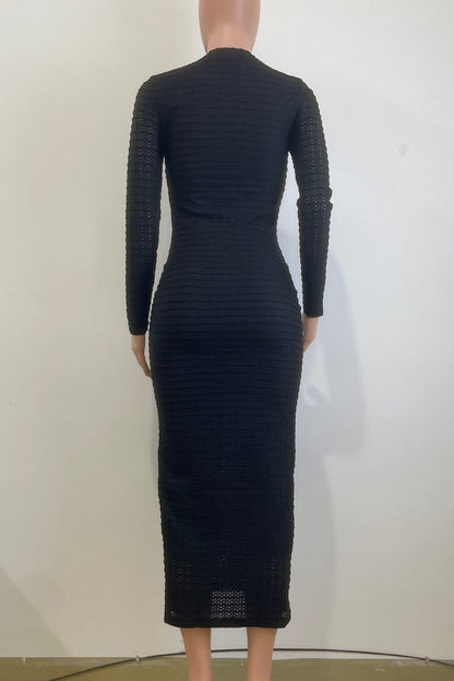 Color Buckle Patchwork O Neck Long Dresses