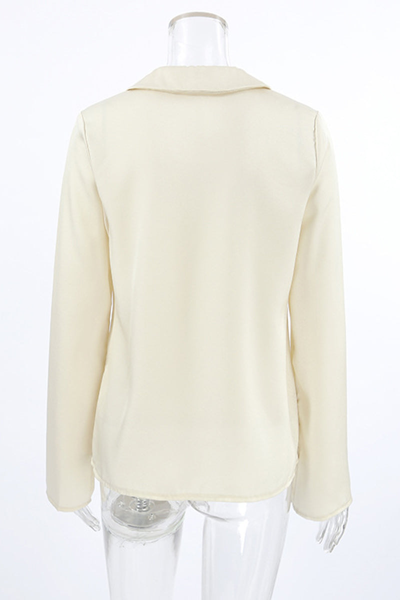 Lace Up Turndown Collar Blouses