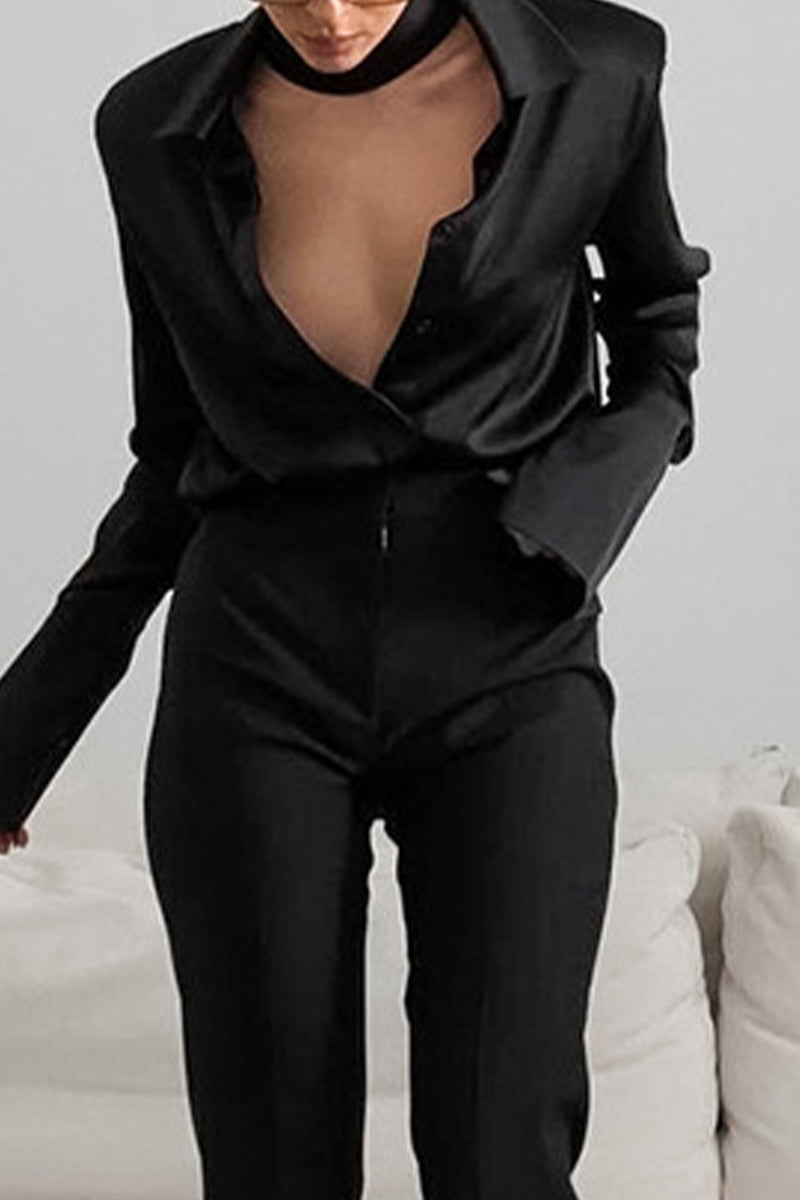 Color Buttons Turndown Collar Blouses