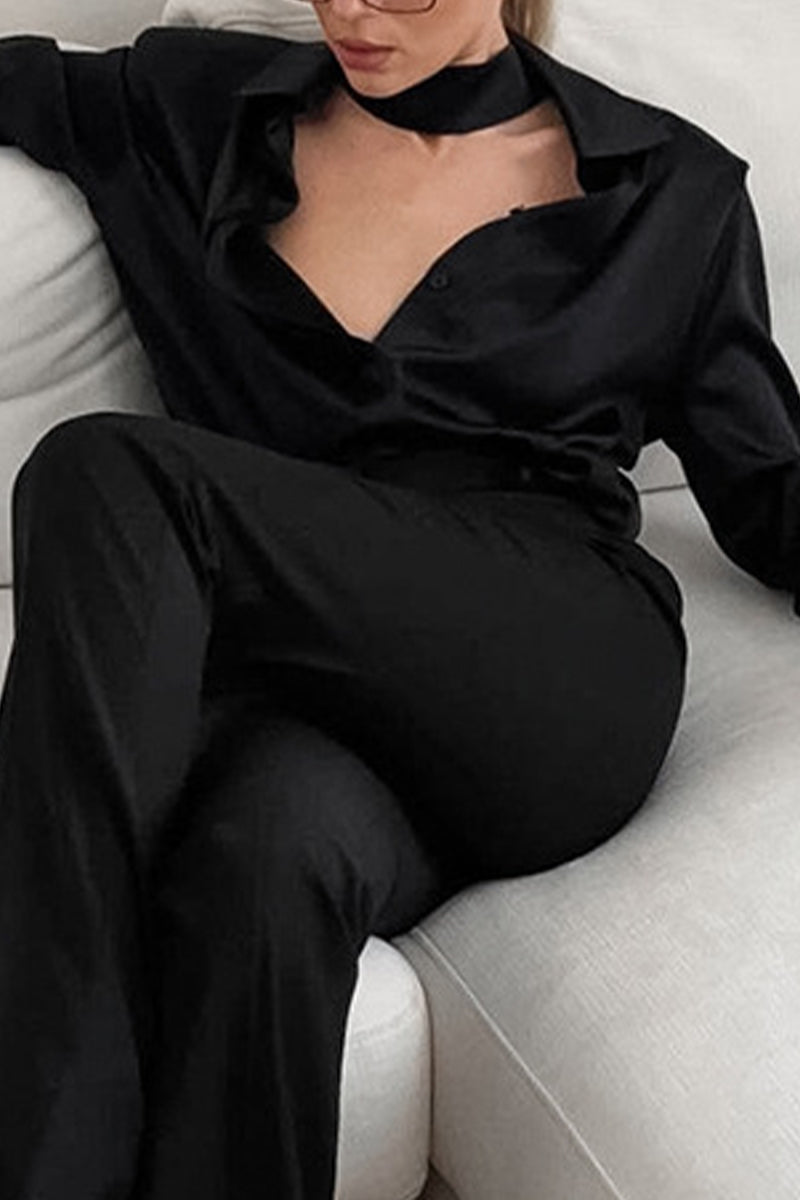 Color Buttons Turndown Collar Blouses