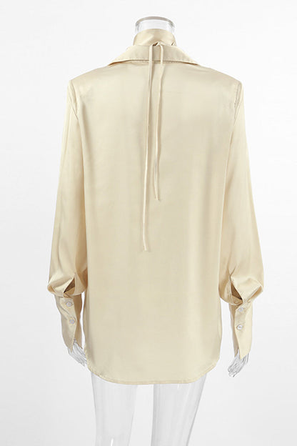 Color Buttons Turndown Collar Blouses