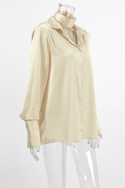 Color Buttons Turndown Collar Blouses
