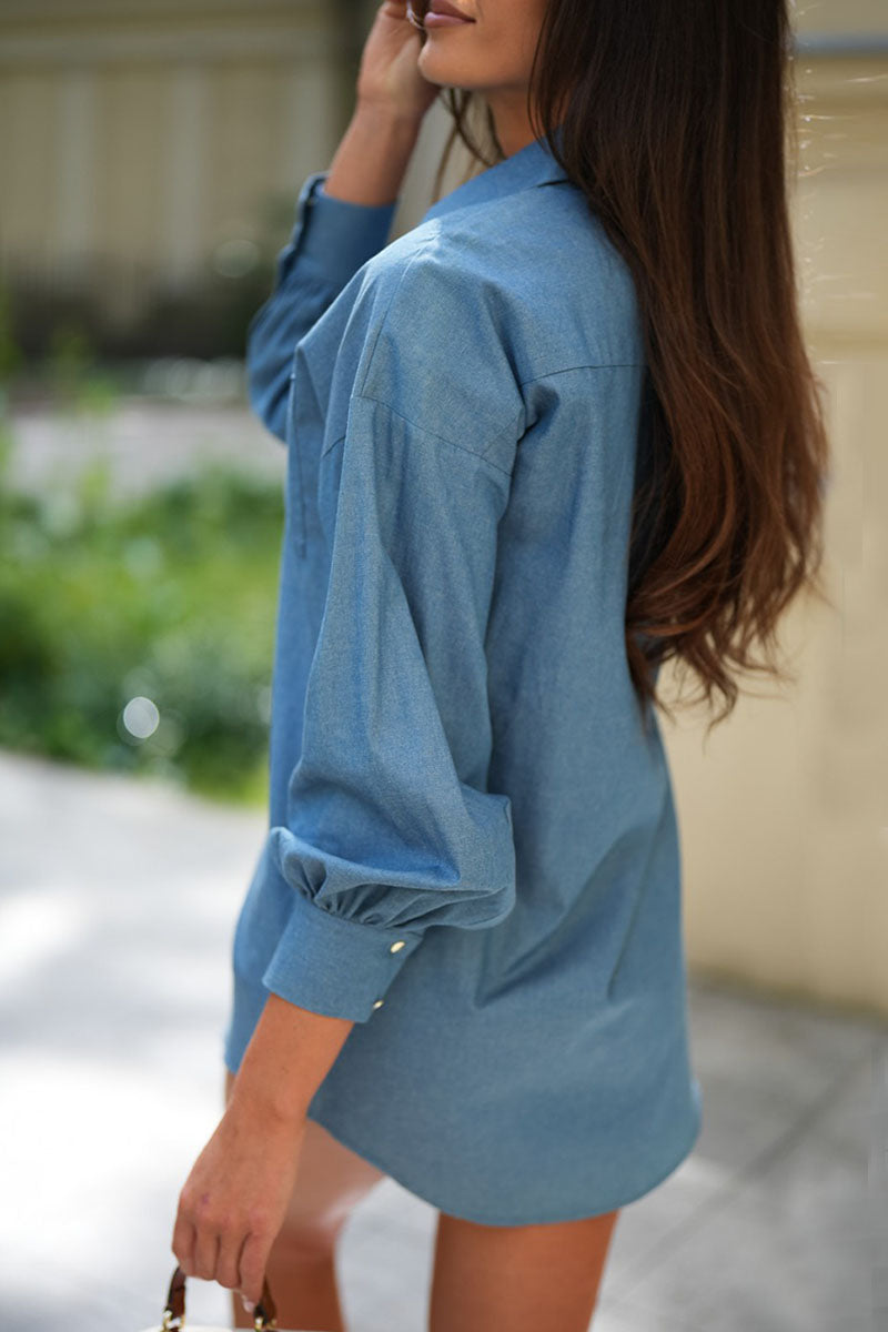Color Buttons Shirt Collar Blouses