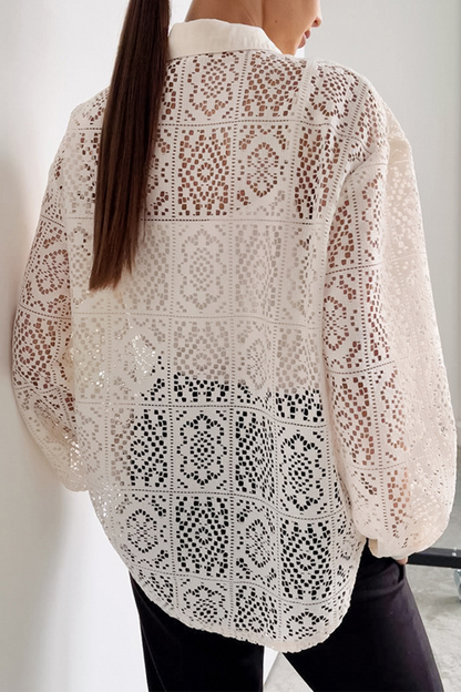 Hollow Out See-through Turndown Collar Blouses