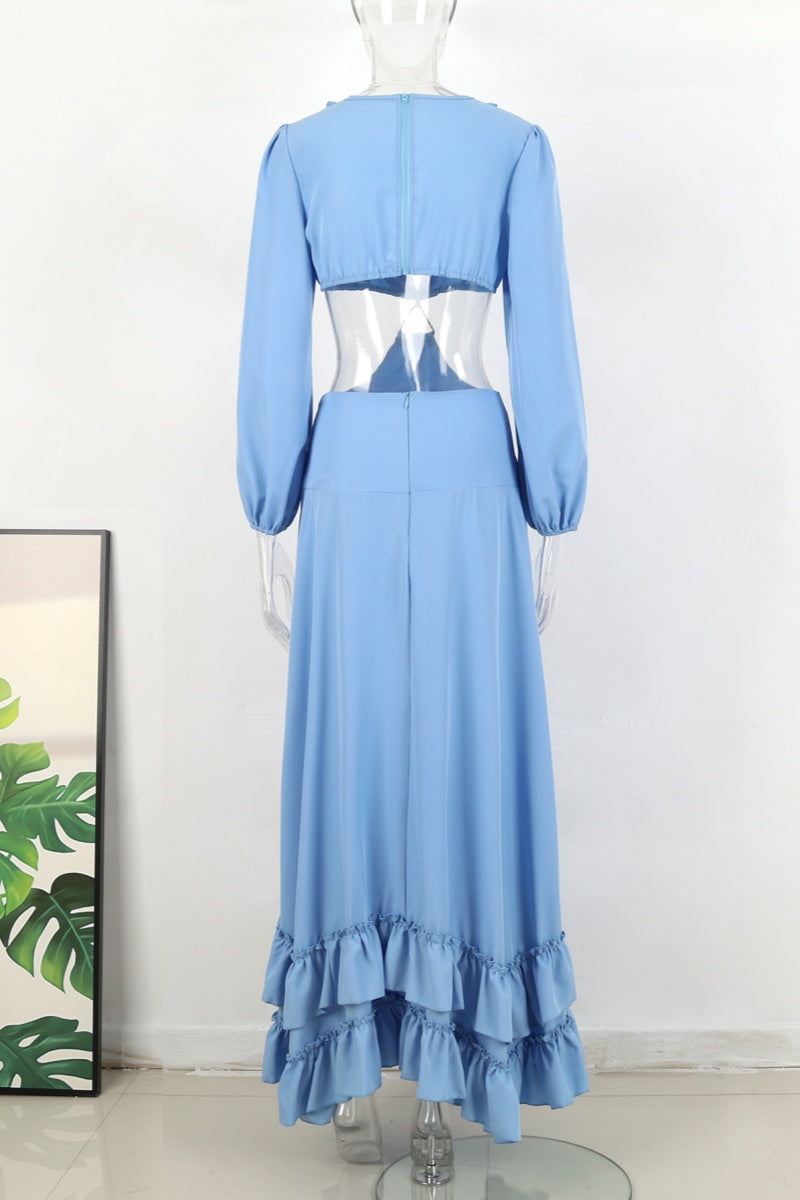 Vacation Hollow Out Deep V Neck Long Dresses