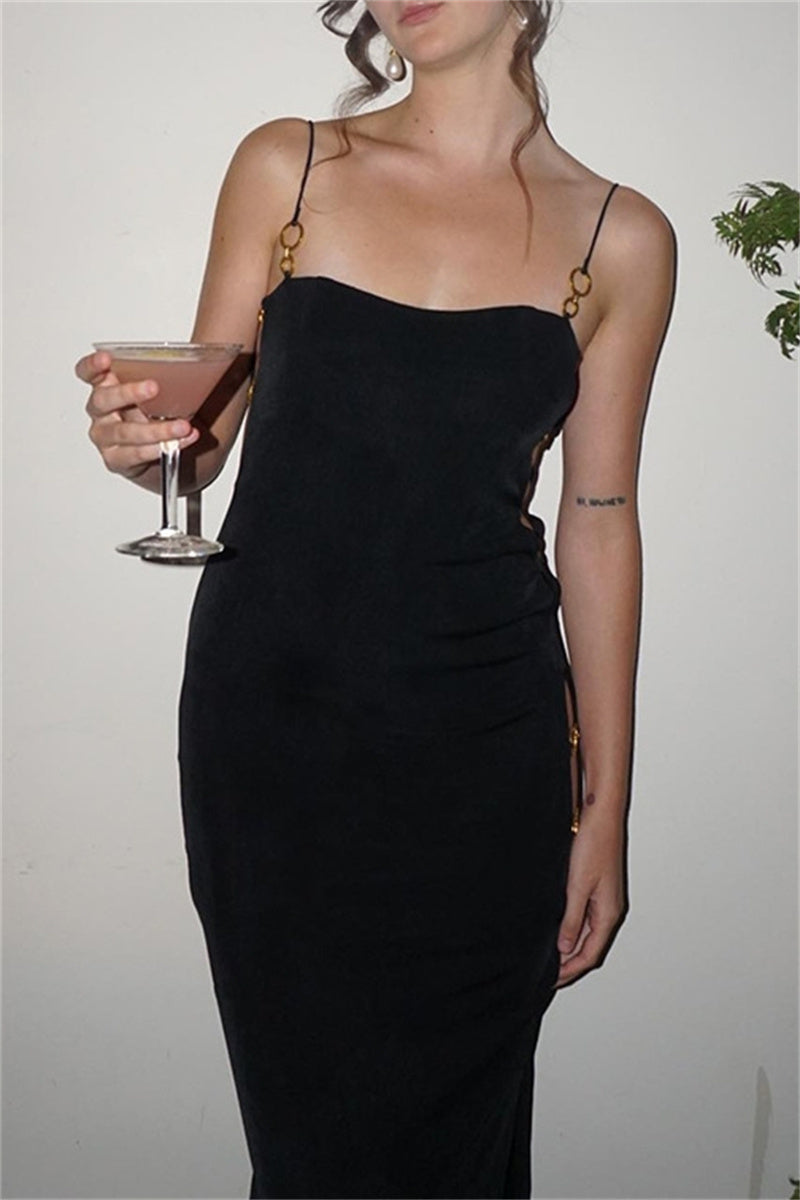 Hollow Out Slit Spaghetti Strap Long Dresses