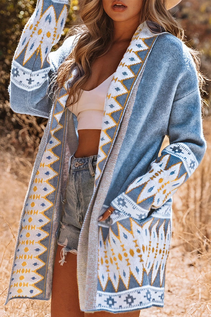 Street Colorblock Pocket Weave Contrast Cardigan Collar Outerwear