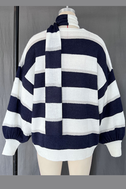 Stripe Buttons Weave Contrast V Neck Cardigans(4 Colors)