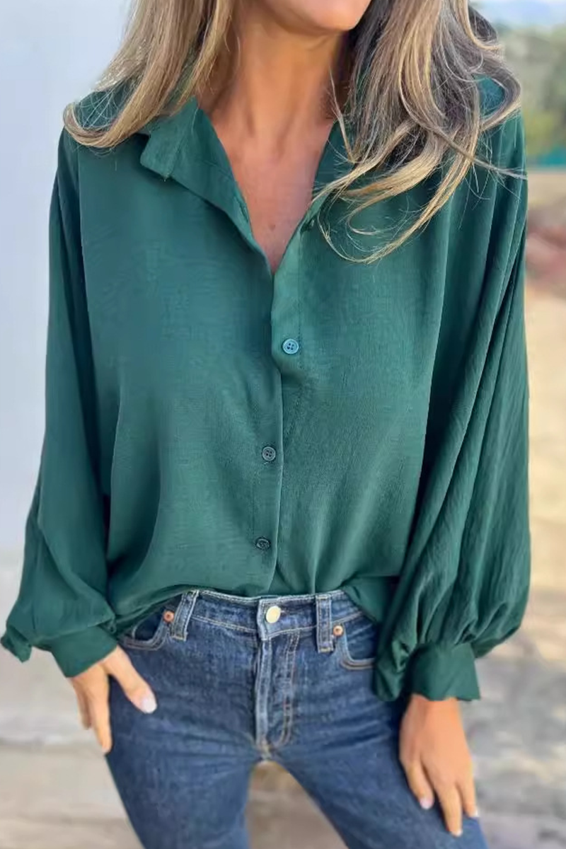 Daily Buttons Turndown Collar Blouses(5 Colors)