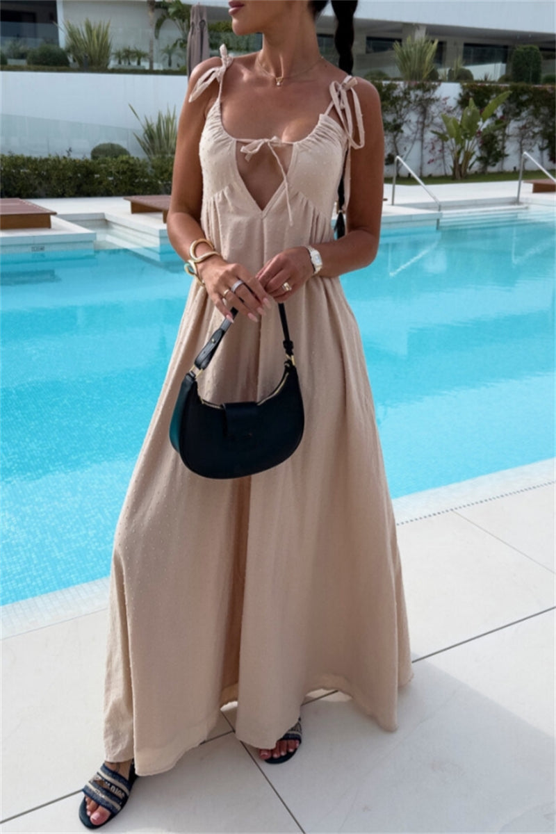 Vacation Backless Belted Halter Long Dresses(4 Colors)